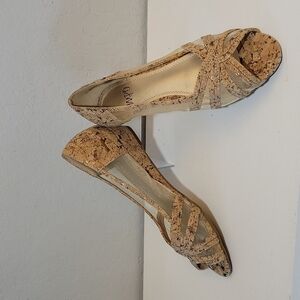 IMPO Ranalt Cork Shoe Wedges Transparent Mesh Detail 7.5M